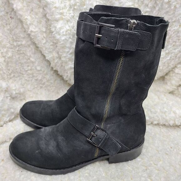 Eileen Fisher Log Harness Black Leather‎ Moto Boots Size 8 - Picture 4 of 7